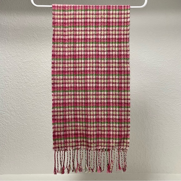 100% Cashmere Scarf Made In Scotland Pink,Green,White Plaid / Houndstooth Print - Picture 4 of 4